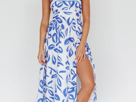 Randi Tie-Back Maxi Dress Leaf Print Blue Online Sale