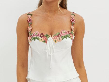 Rose Garden Floral Applique Cami Top White Supply