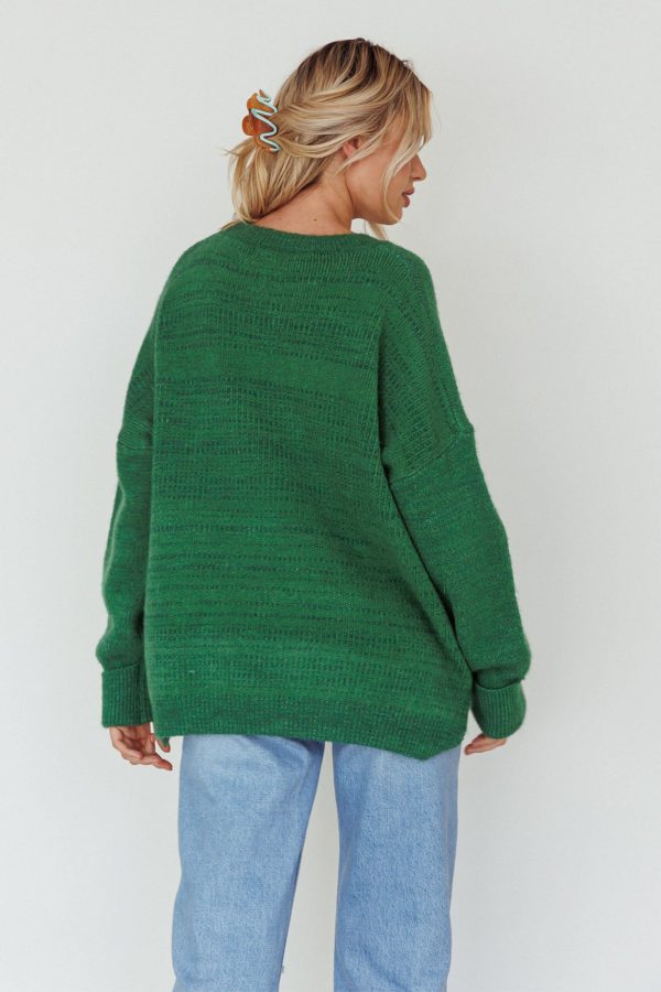 Kayce Dropped Shoulder Knit Sweater Green on Sale