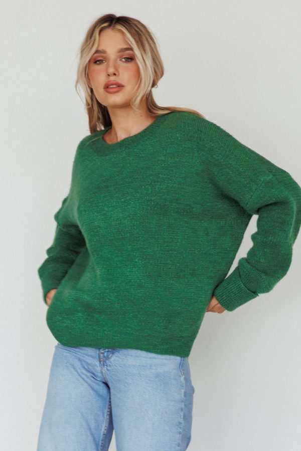 Kayce Dropped Shoulder Knit Sweater Green on Sale