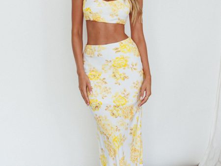 The Moment Satin Maxi Skirt Floral Yellow For Cheap