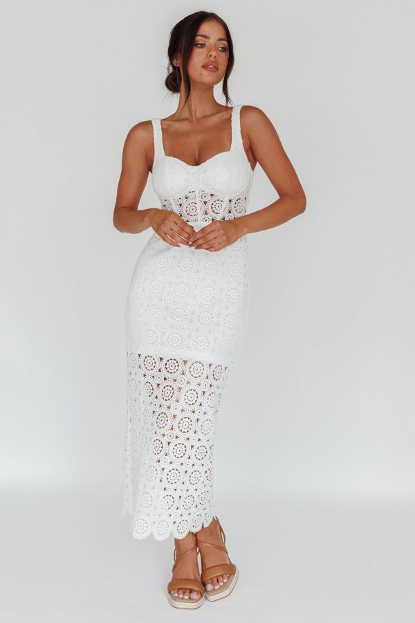 Milano Crochet Lace Midi Dress White Online Hot Sale