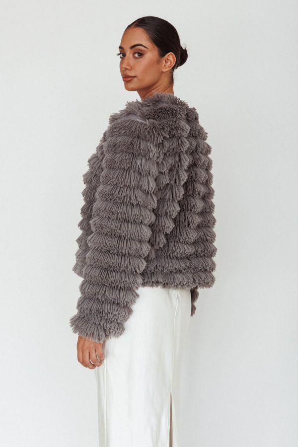 Montana Shaggy Faux Fur Coat Grey Supply