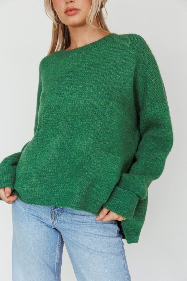 Kayce Dropped Shoulder Knit Sweater Green on Sale