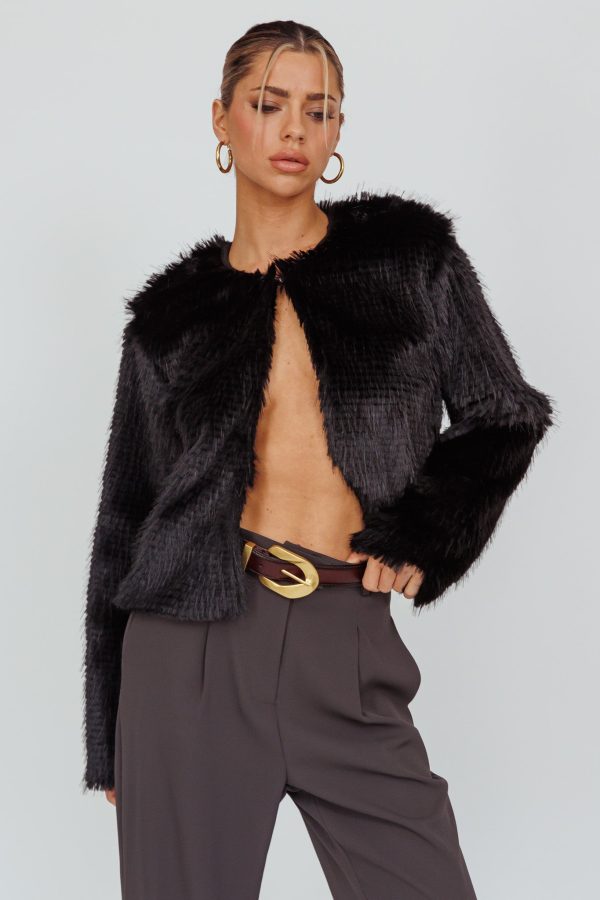 London Day Faux Fur Jacket Black Discount