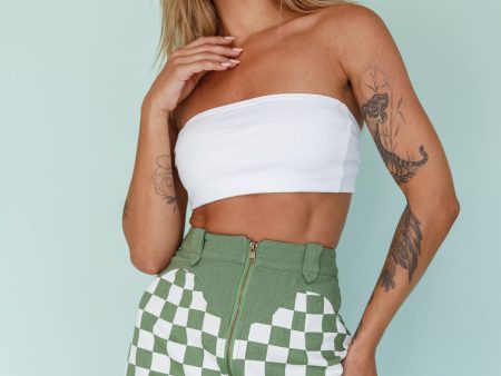 Rewind Zipper Front Mini Skirt Checkered Green Online Hot Sale