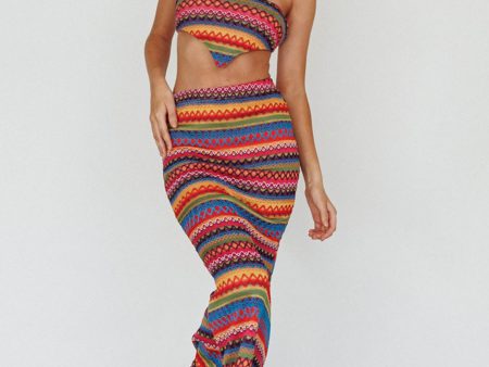 Tulum Knit Midi Skirt Pink Multi Online