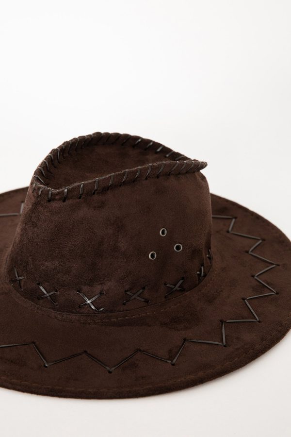 Indi Blanket Stitch Cowboy Hat Brown Online Sale