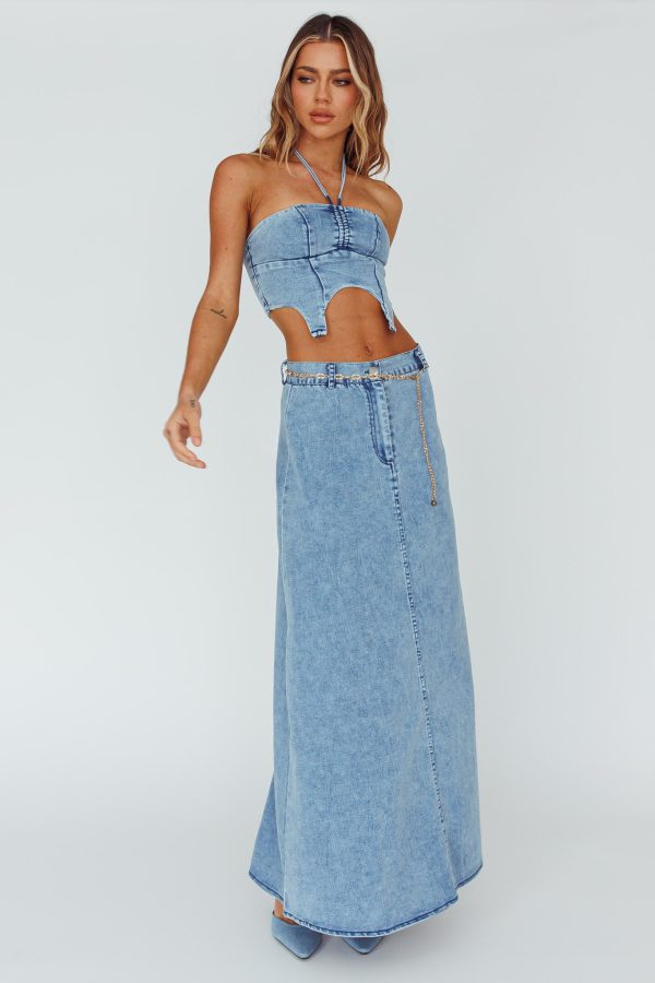 Romcom Maxi Skirt Denim Blue Hot on Sale