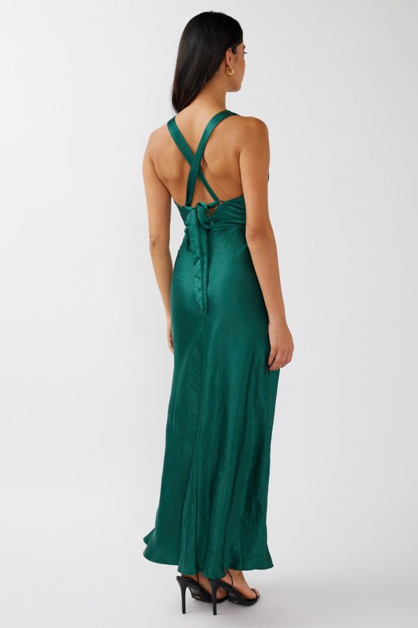 Theriz Lace Trim Tied Back Maxi Dress Green For Discount