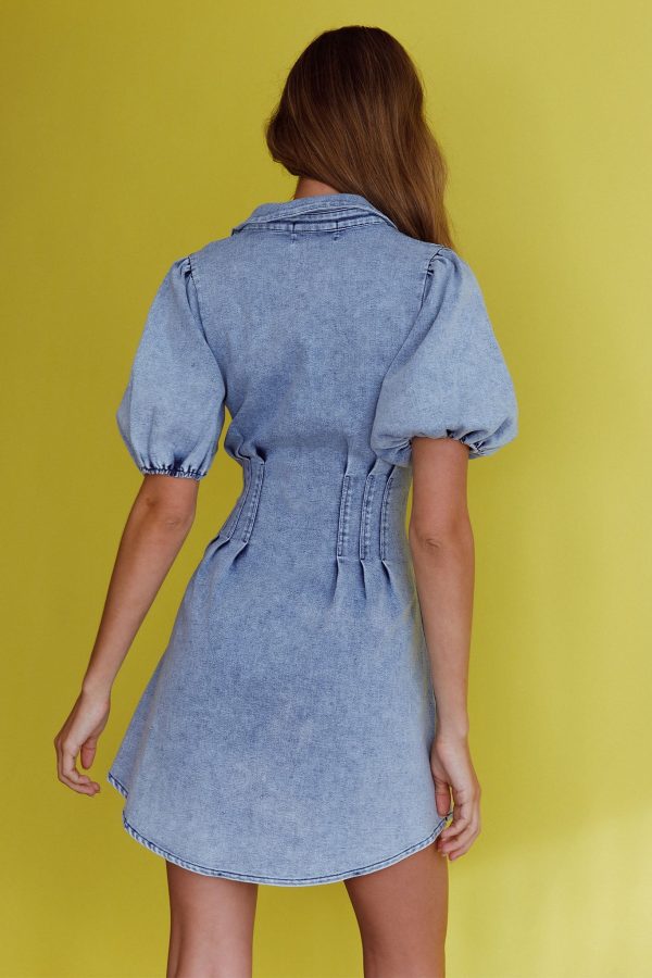 Zurich Pleated Waist Shirt Dress Washed Blue Cheap