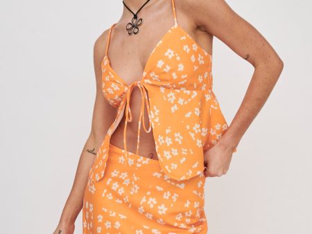 Heart & Soul Tie Front Top Floral Orange on Sale