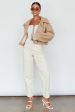 Kya Button Front Shearling Jacket Khaki Fashion