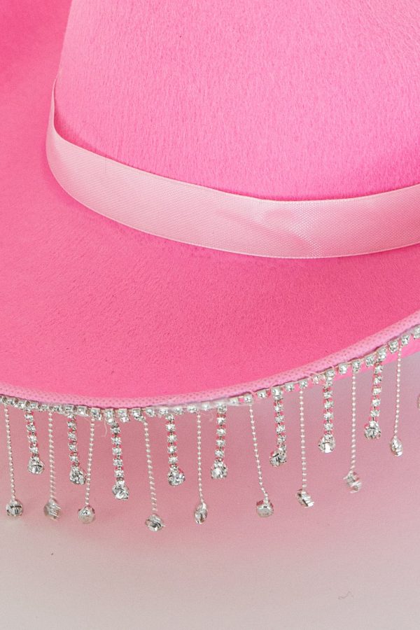 Dolly Diamante Fringe Cowboy Hat Pink Online Hot Sale