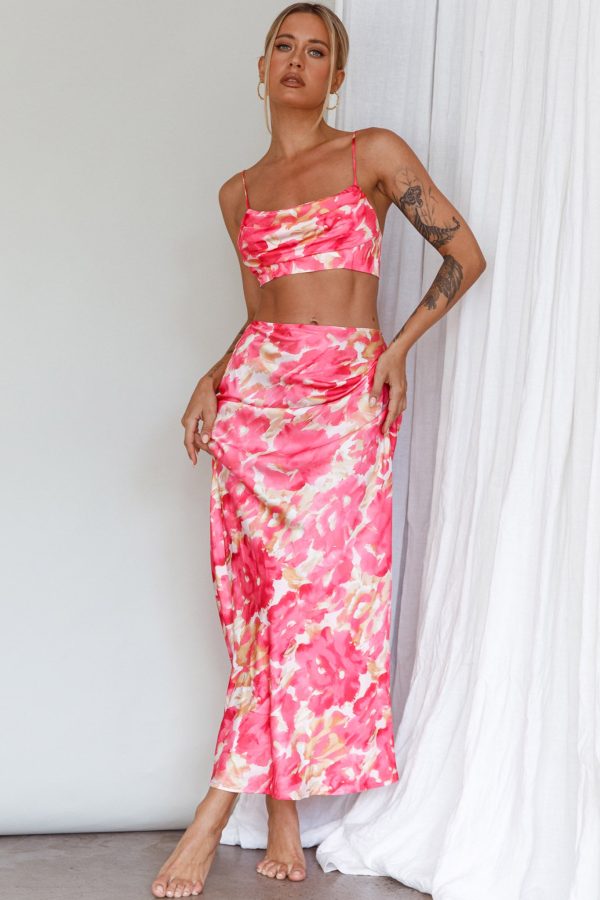 Well Versed Maxi Skirt Abstract Pink Online Sale