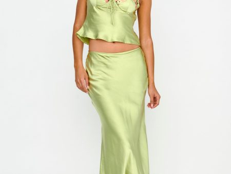 Rose Garden Satin Maxi Skirt Lime Cheap