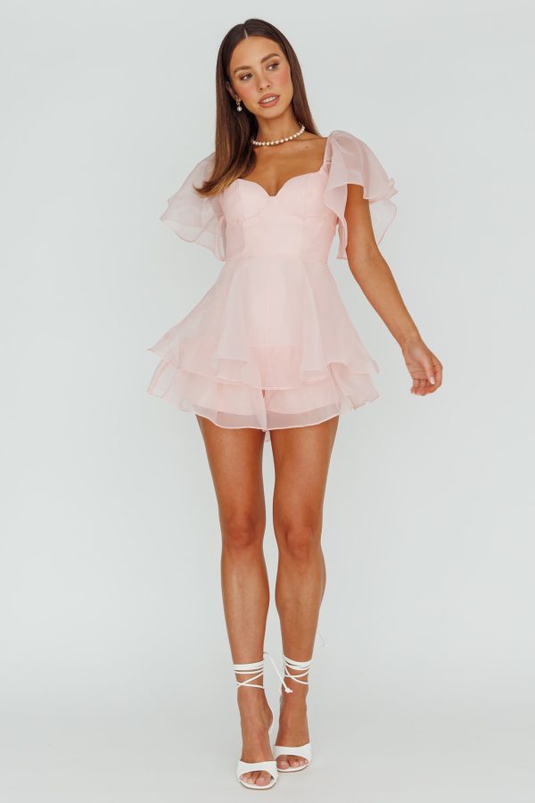 Aphrodite Angel Sleeve Layered Romper Pink on Sale