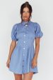 Zurich Pleated Waist Shirt Dress Blue Online