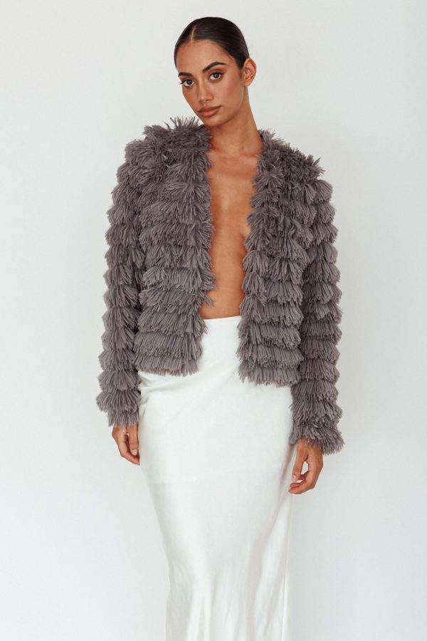 Montana Shaggy Faux Fur Coat Grey Supply