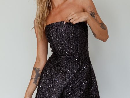 Vivid Dreams Strapless Sequin Romper Black Online Sale