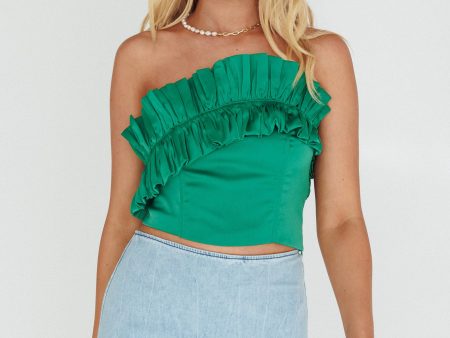 La Belle Frill Neckline Crop Top Green For Cheap