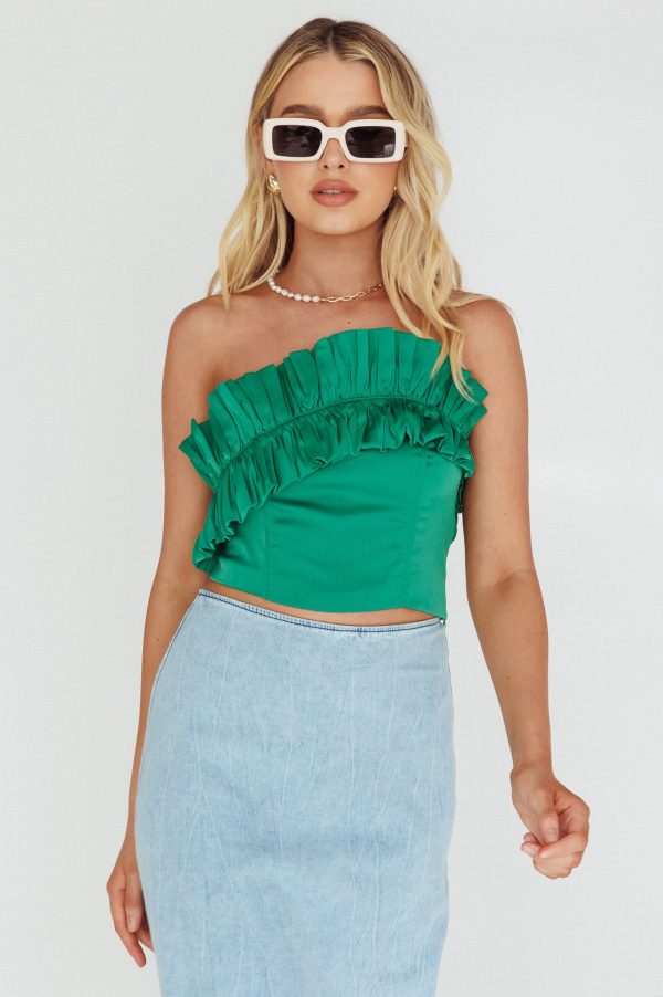 La Belle Frill Neckline Crop Top Green For Cheap