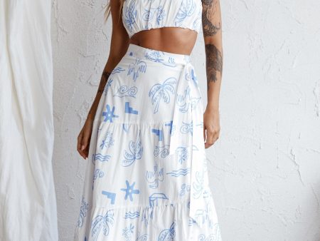 Bondi Waist Tie Maxi Skirt Printed White Online Sale