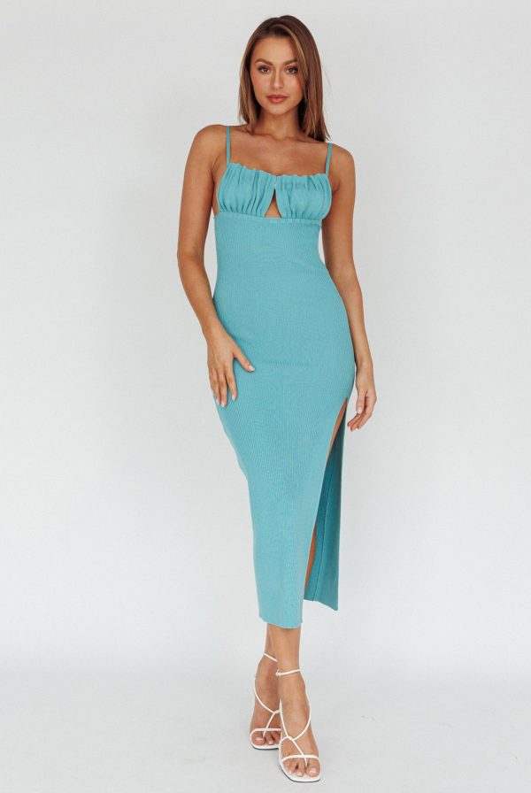 Jelina Gathered Bust Knit Midi Dress Teal Discount