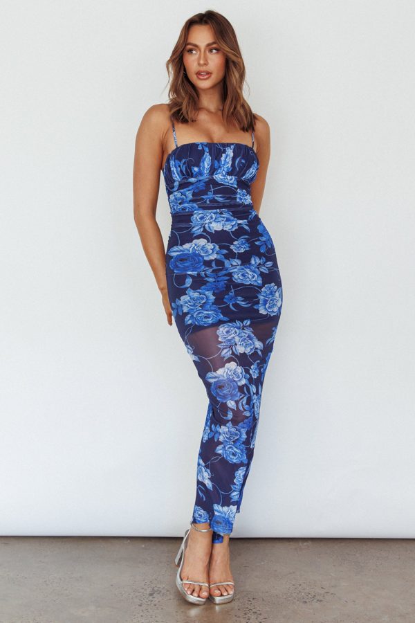 Zosia Ruched Maxi Dress Floral Navy For Cheap