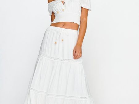 Canyon Cove Crochet Trim Maxi Skirt White For Sale