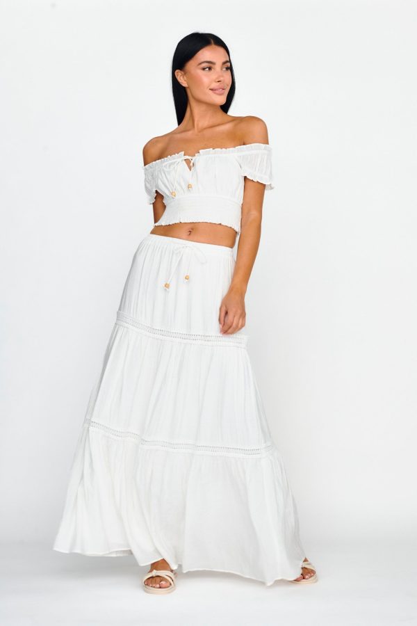 Canyon Cove Crochet Trim Maxi Skirt White For Sale