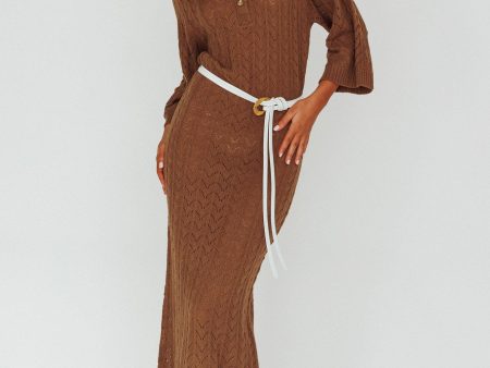 Alouette 3 4 Sleeve Crochet Midi Dress Cocoa Supply