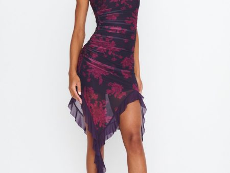 After Party Ruffle Trim Mini Dress Floral Grape Online Sale