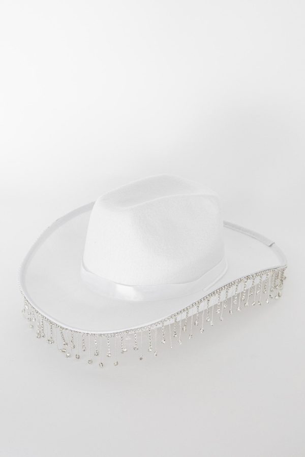 Dolly Diamante Fringe Cowboy Hat White on Sale