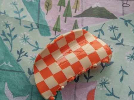 Kitsch Checkered Hair Clip Orange For Sale