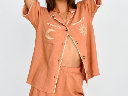 Swing Of Things Embroidered Shirt Mocha For Sale