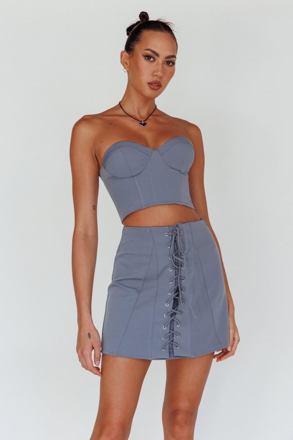 Ventura Lace-Up Skirt Suit Grey Hot on Sale