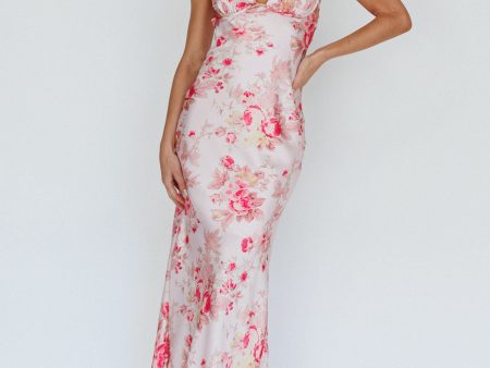 Alora Tie-Up Back Maxi Dress Floral Pink Supply