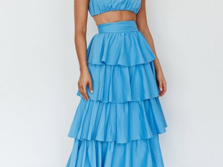 Suenito Tiered Frill Maxi Skirt Blue Online Sale