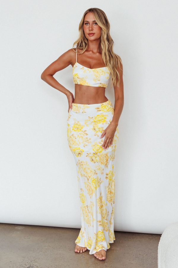 The Moment Satin Maxi Skirt Floral Yellow For Cheap