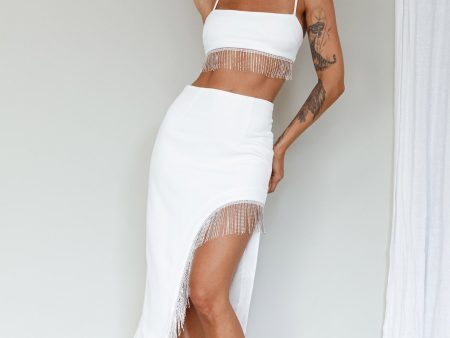 Attention Seeker Diamante Trim Midi Skirt Off White Online Sale