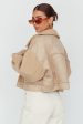 Kya Button Front Shearling Jacket Khaki Fashion