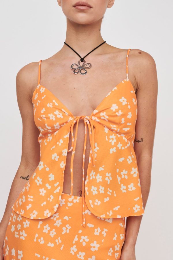 Heart & Soul Tie Front Top Floral Orange on Sale