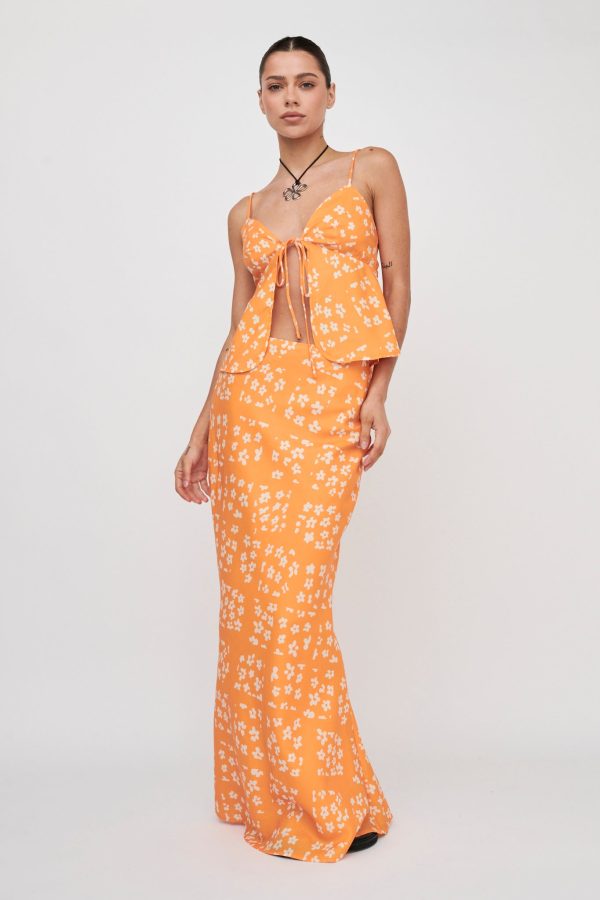 Heart & Soul Tie Front Top Floral Orange on Sale