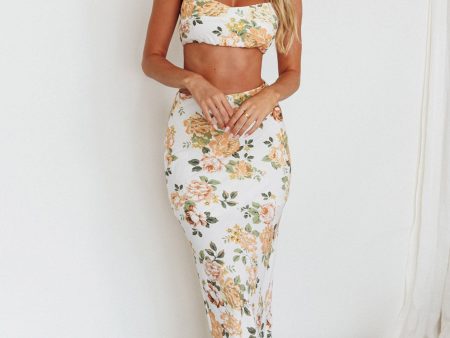 The Moment Satin Maxi Skirt Floral White For Cheap