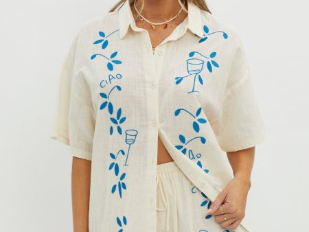 Ciao Ciao Embroidered Button-Up Shirt Beige For Cheap