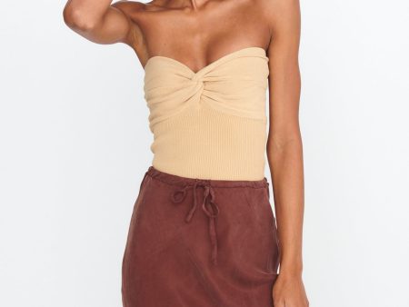 Teagan Strapless Ribbed Knit Top Beige Fashion