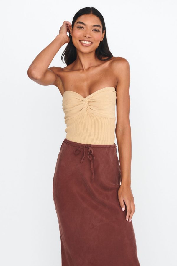 Teagan Strapless Ribbed Knit Top Beige Fashion