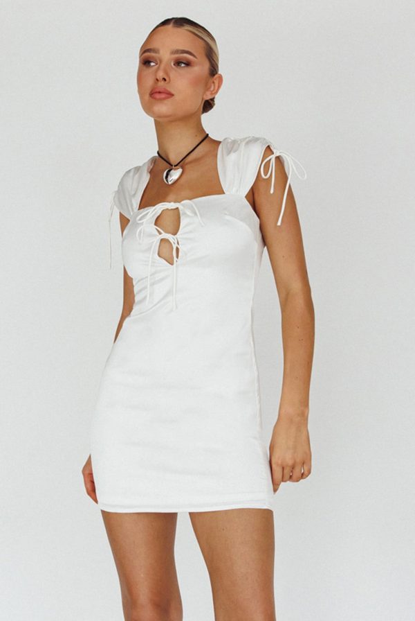 Yris String Tie Detail Mini Dress Off White For Sale