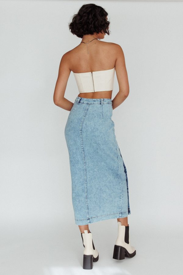 Angelica Side Button-Up Midi Skirt Denim For Discount